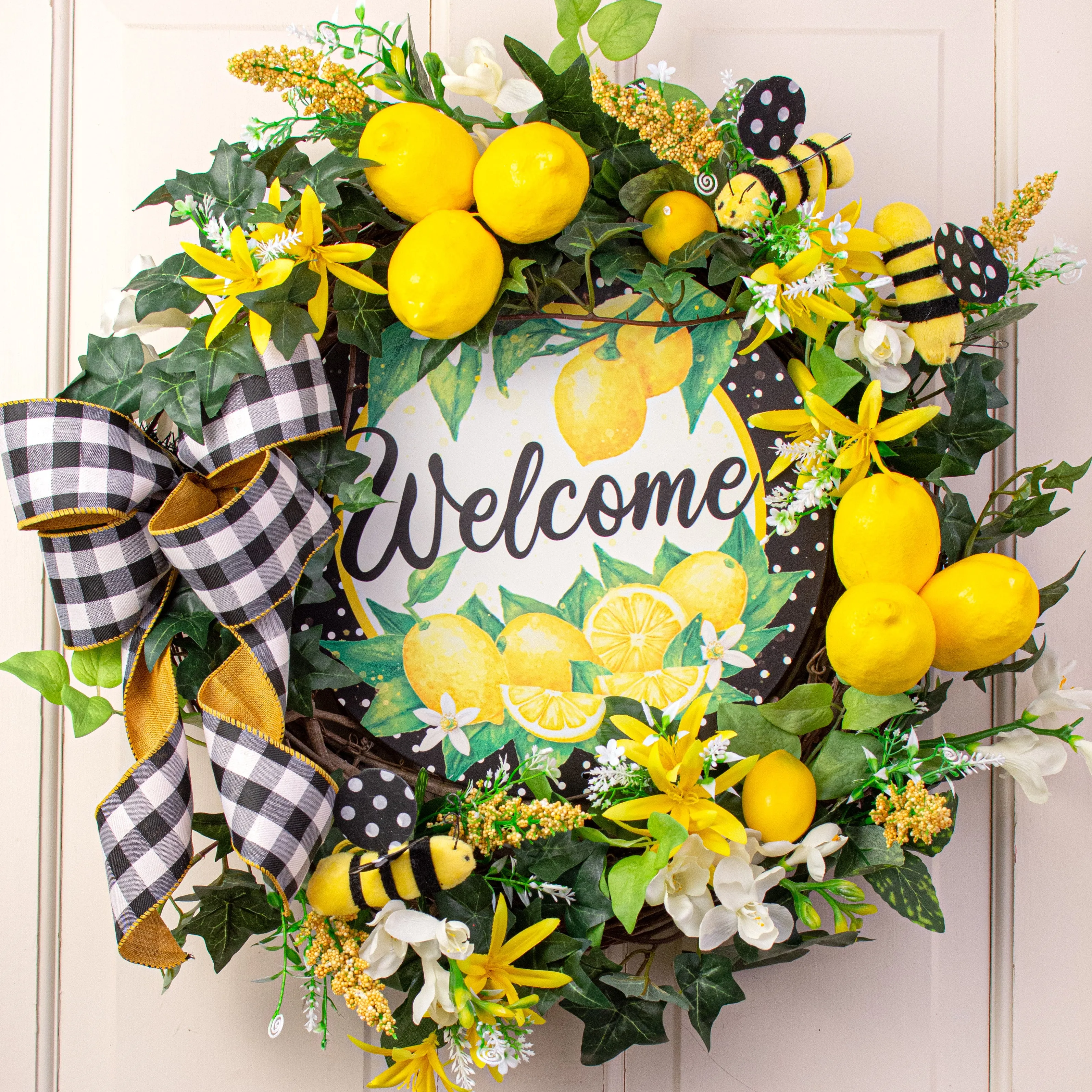 12" Metal Sign: Welcome Lemons Polka Dot