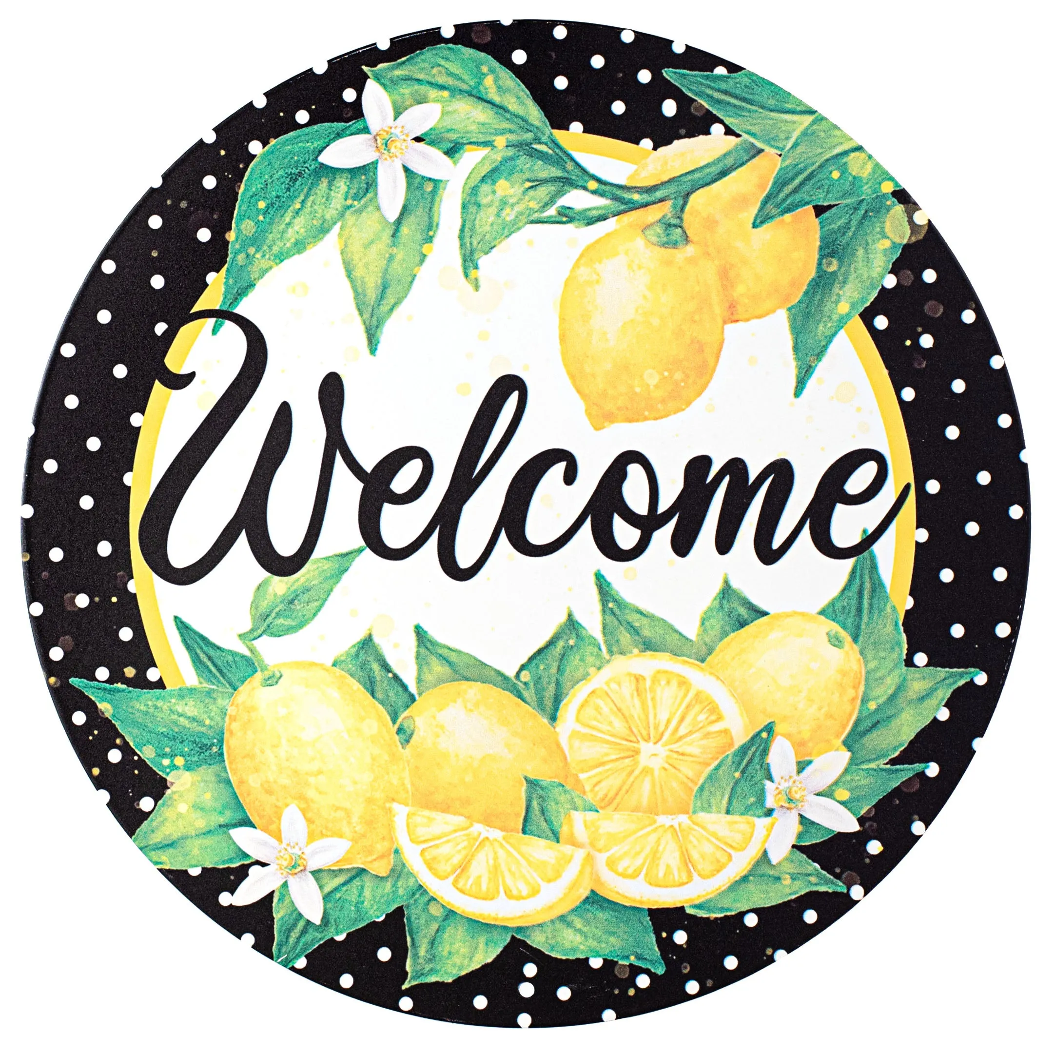 12" Metal Sign: Welcome Lemons Polka Dot