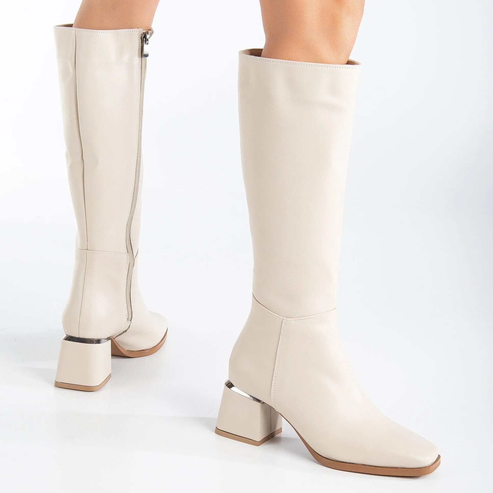 Anelise - Beige Knee High Boots