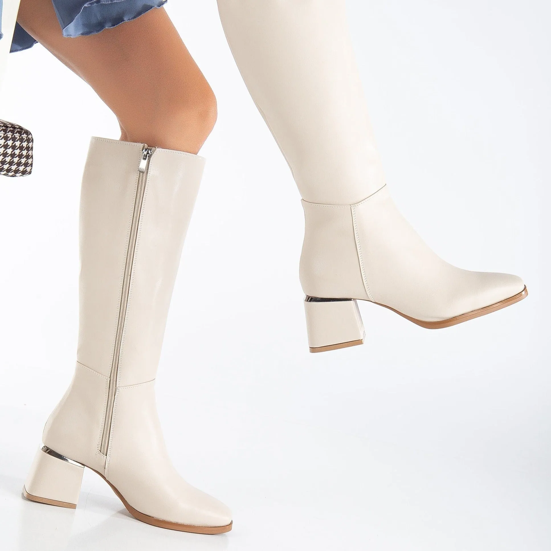 Anelise - Beige Knee High Boots