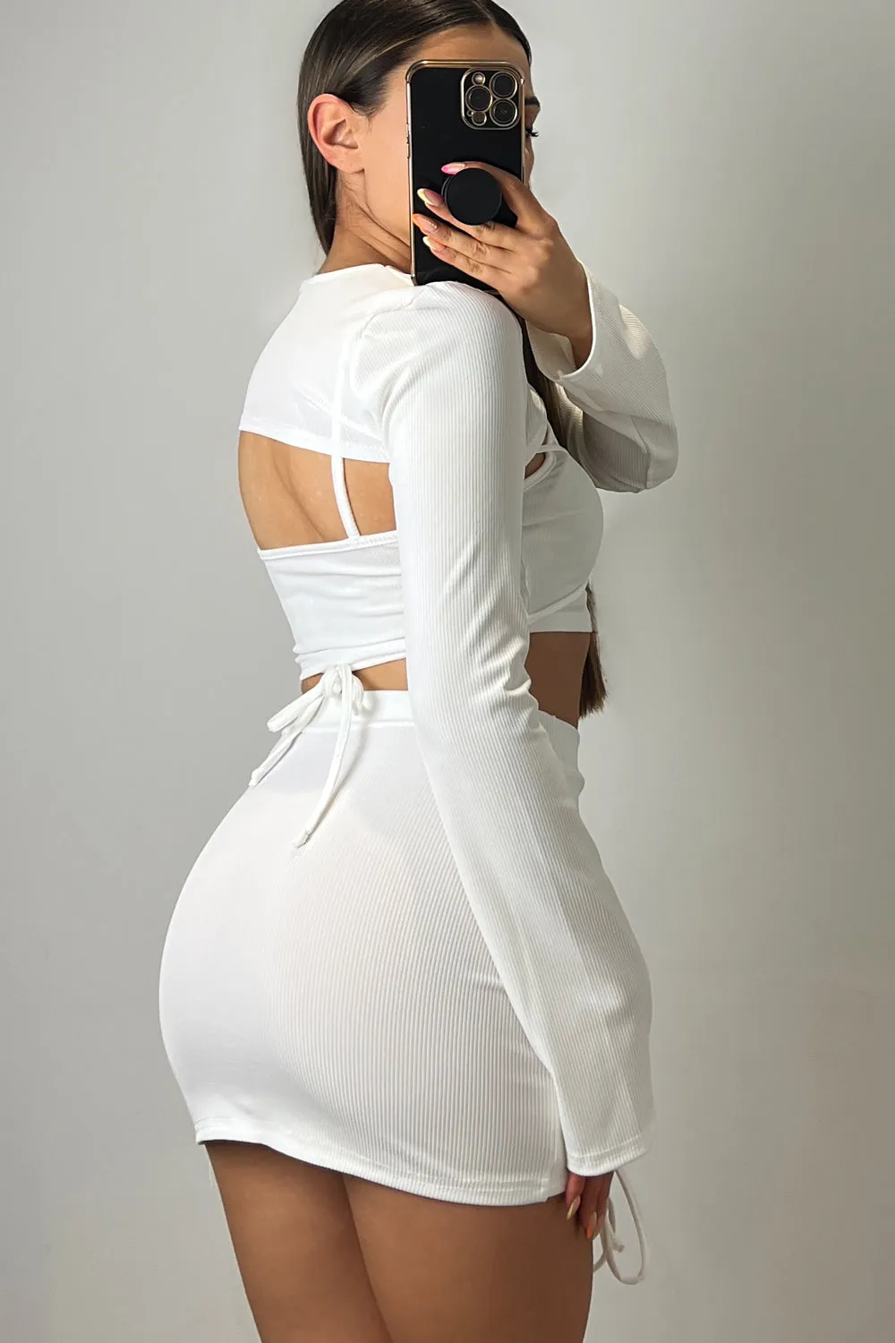 April White Rib 3 Piece Lace Up Co-Ord Set