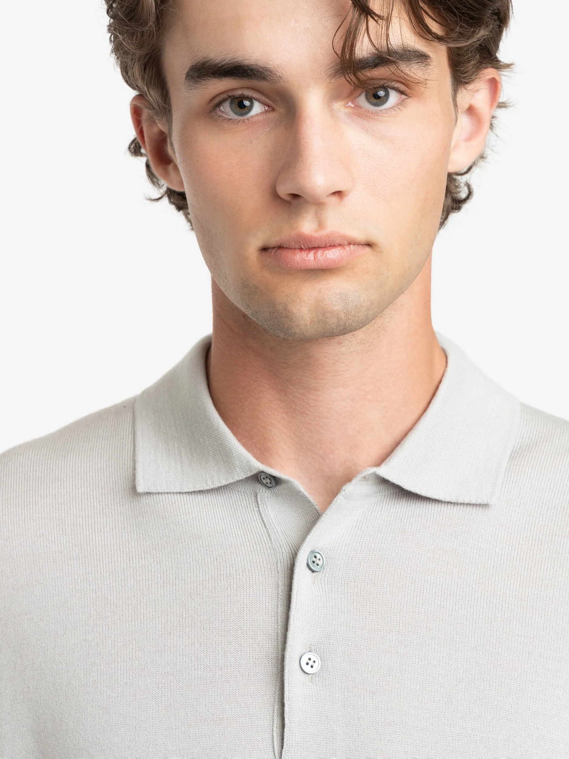 Aspen Grey Extra Fine Merino Wool Polo Shirt