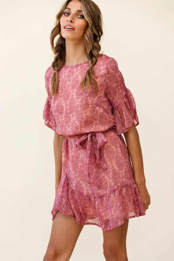 Azealia Ruffle Hem Dress Floral Pattern Pink