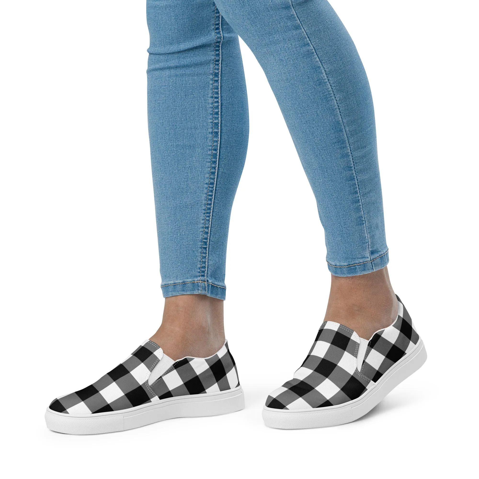 Badass Black Gingham Women’s Canvas Slip-On Flat Deck Shoe | Pinup Couture Relaxed