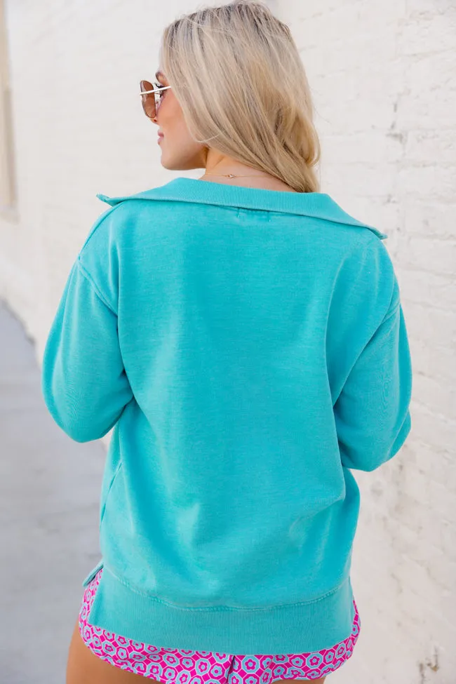 Be Right Back Oversized Aqua Acid Washed Quarter Zip