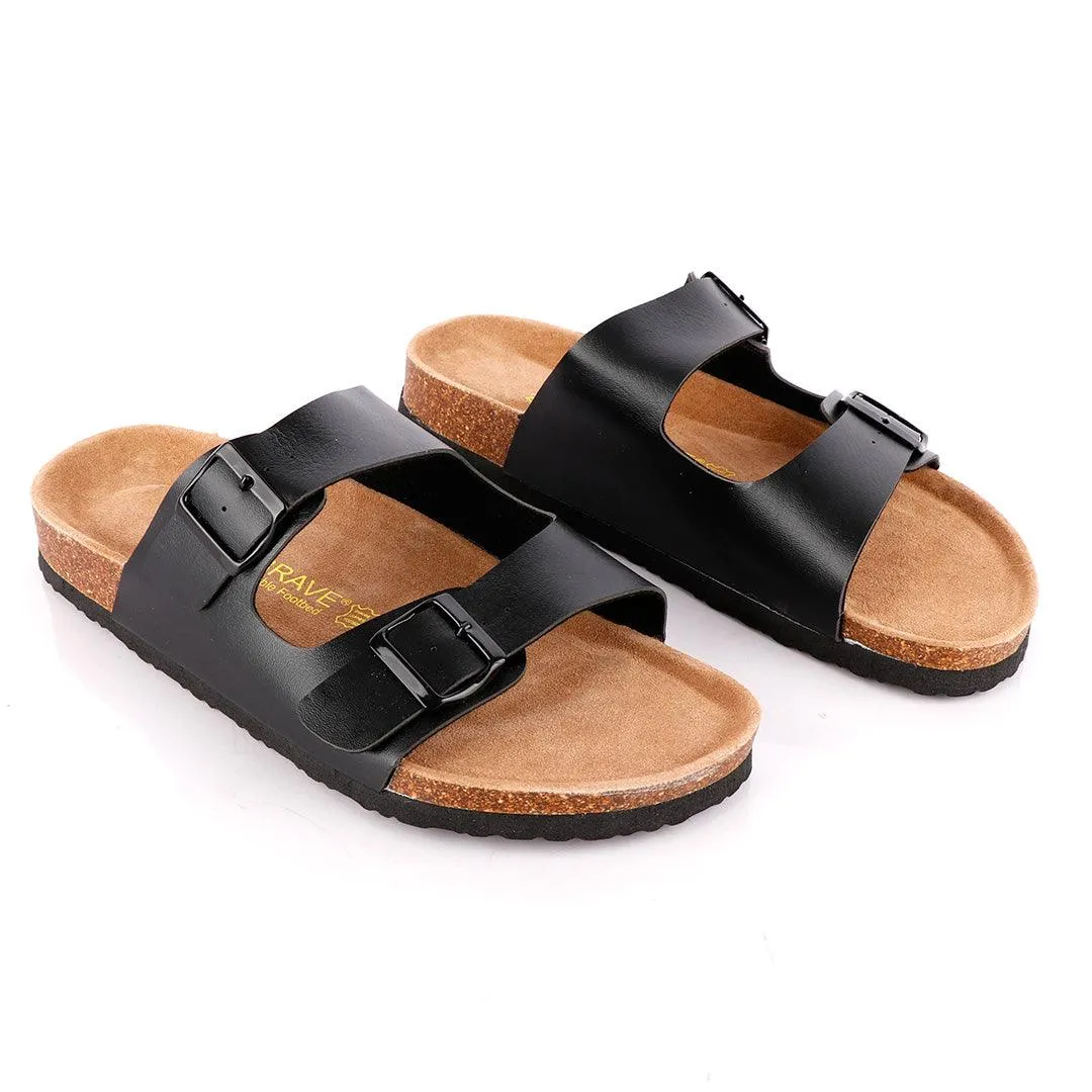 Big Brave 'Birkenstock' Arizona Footbed Double-Strap Sandal Slippers-Black