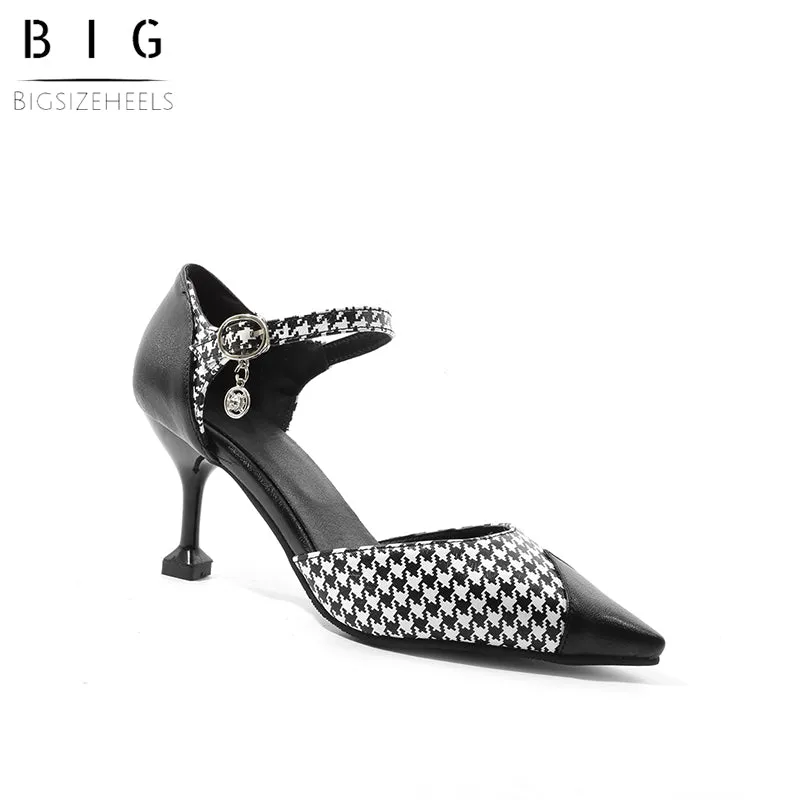 Bigsizeheels Stiletto Heel Nuede Zipper Hollow Sandals - Black/White