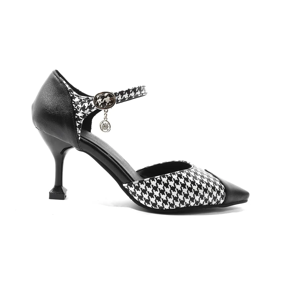 Bigsizeheels Stiletto Heel Nuede Zipper Hollow Sandals - Black/White