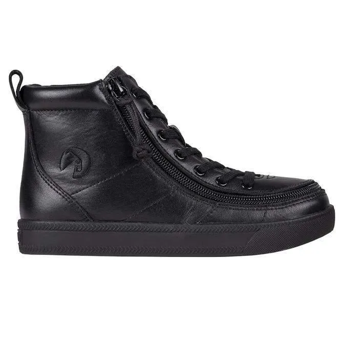 BILLY Kids Adaptive Leather Dress Sneaker – High-Top Uniform Shoe with One-Tie Lace & Easy Zip Access