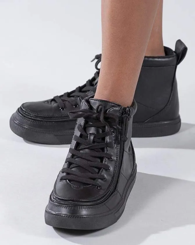 BILLY Kids Adaptive Leather Dress Sneaker – High-Top Uniform Shoe with One-Tie Lace & Easy Zip Access