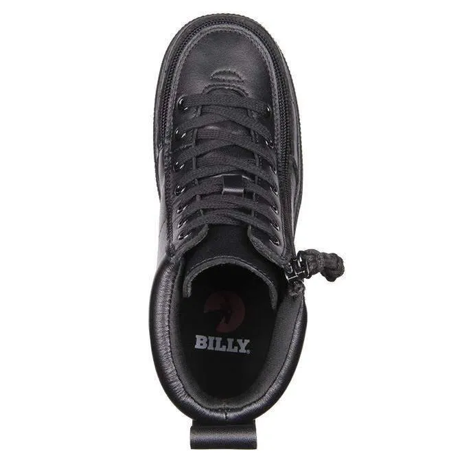 BILLY Kids Adaptive Leather Dress Sneaker – High-Top Uniform Shoe with One-Tie Lace & Easy Zip Access