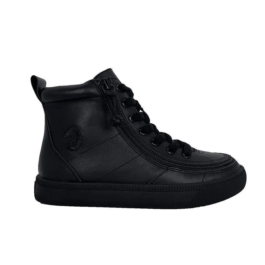 BILLY Kids Adaptive Leather Dress Sneaker – High-Top Uniform Shoe with One-Tie Lace & Easy Zip Access