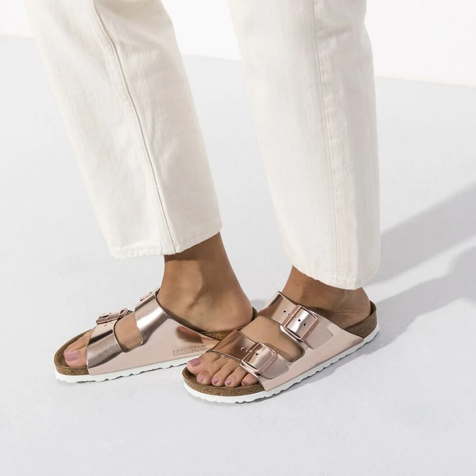 Birkenstock Arizona Soft Footbed Slide Sandal (Women) - Metallic Copper