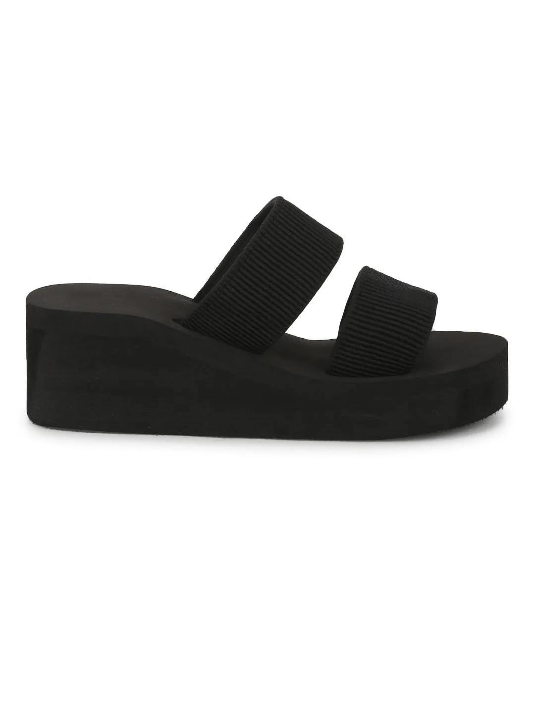 Black EVA Mid Heel Slip On Wedges