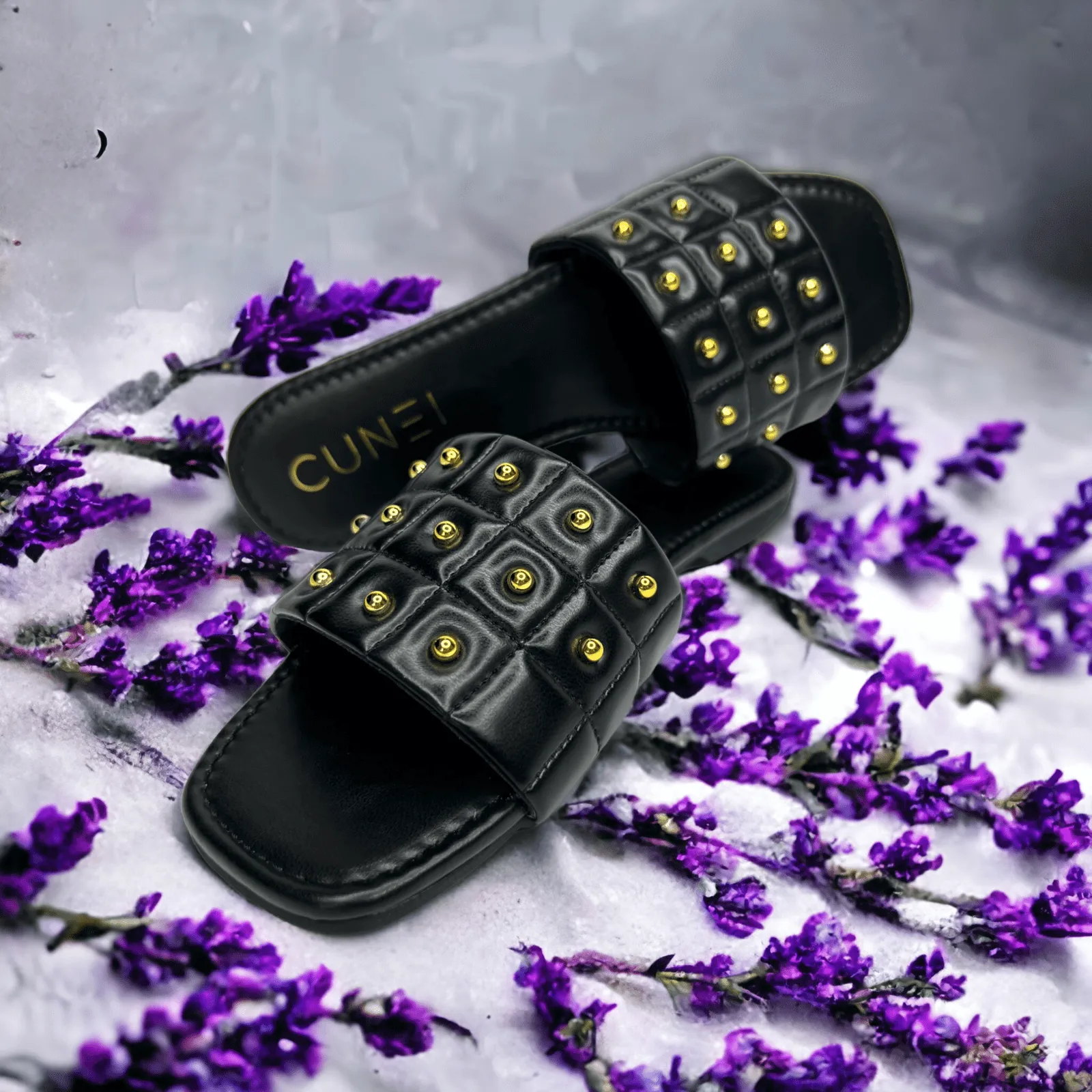 Black Opulence Buttoned Slides