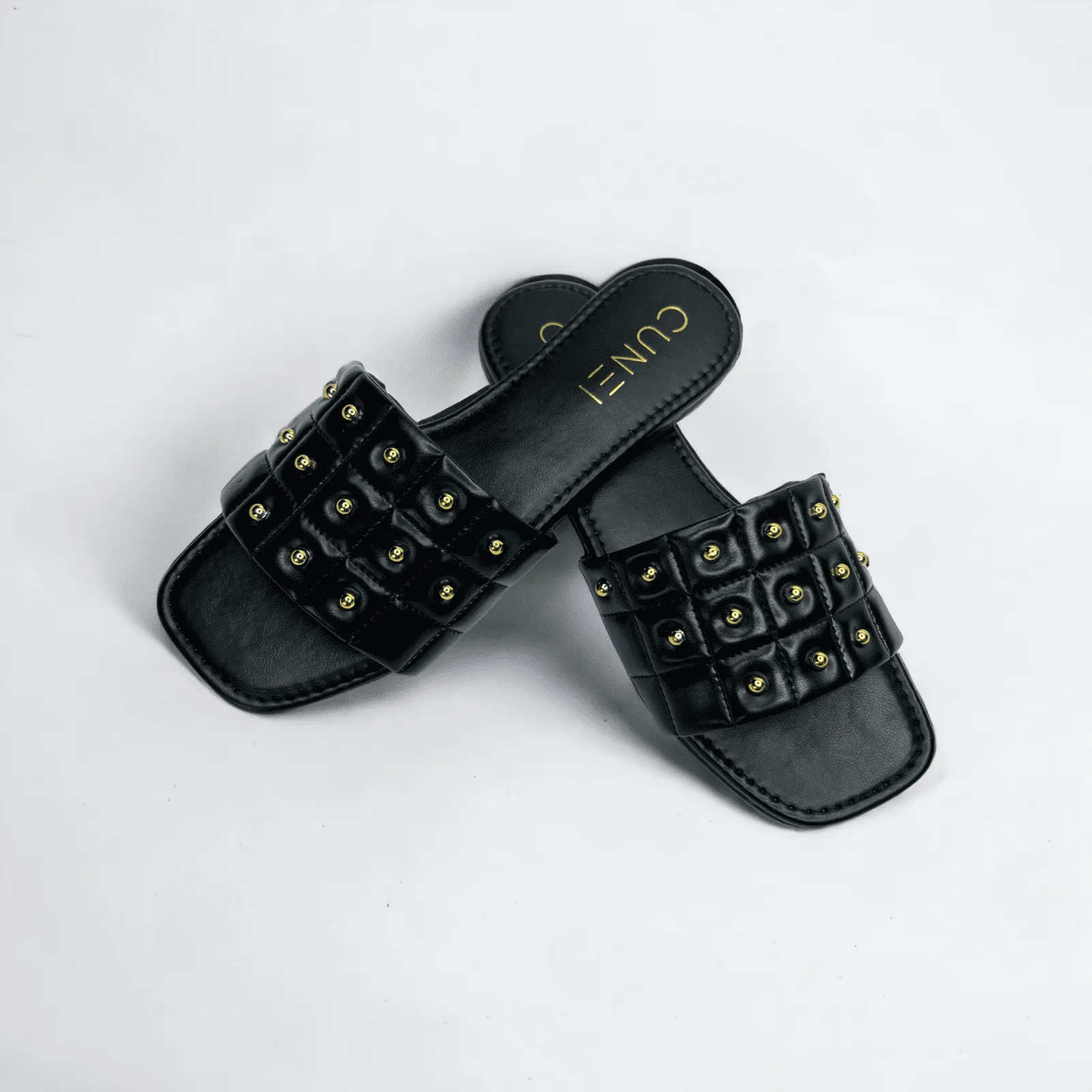 Black Opulence Buttoned Slides