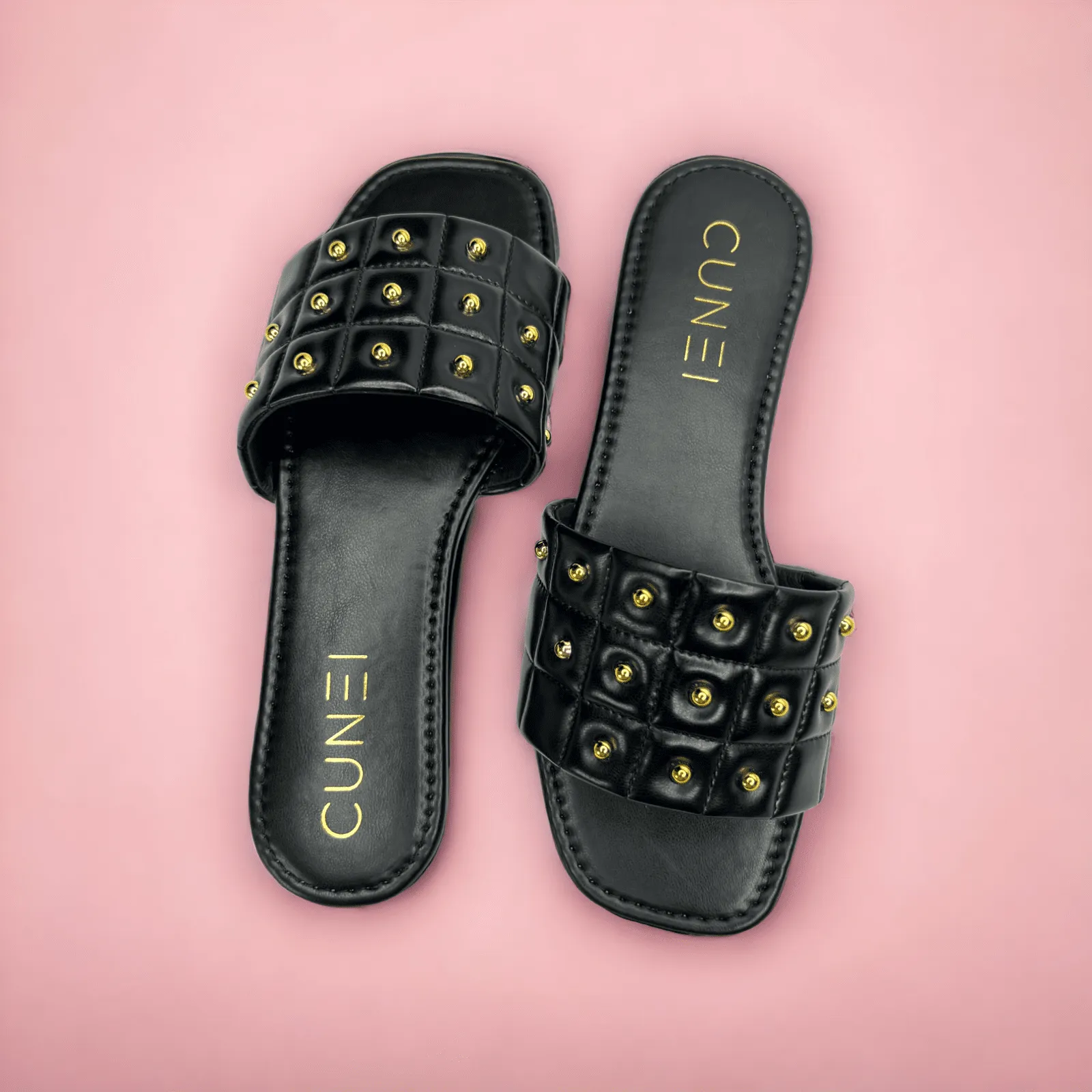 Black Opulence Buttoned Slides