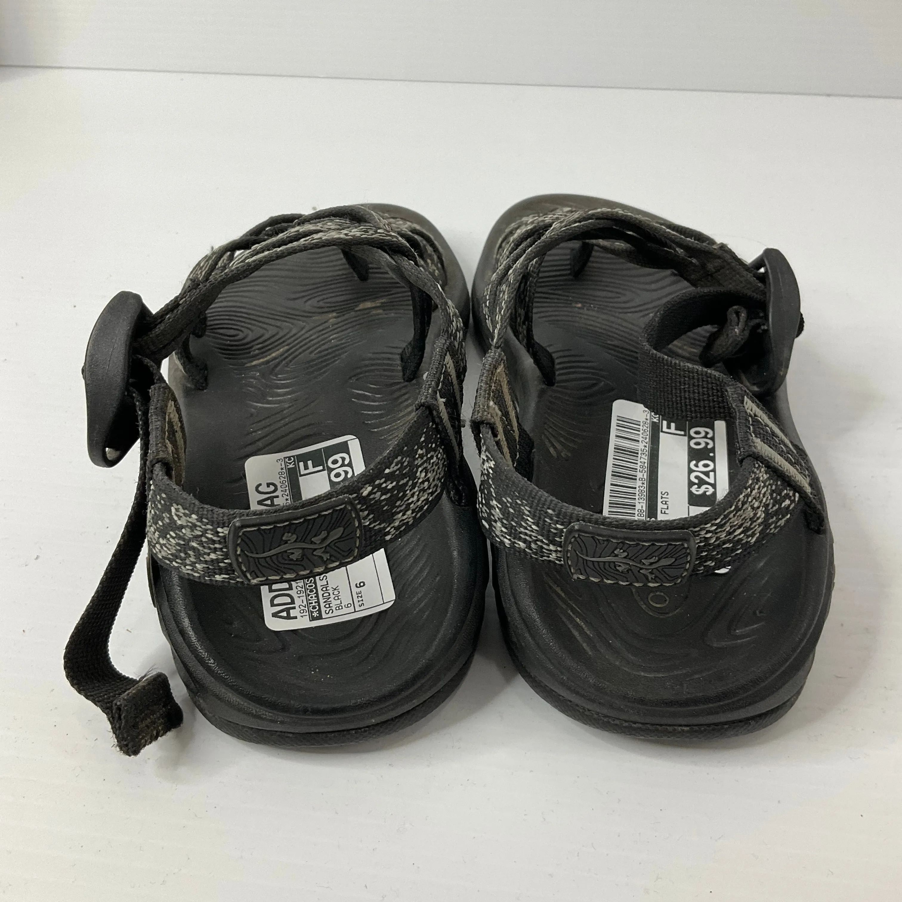 Black Sandals Flats Chacos, Size 6