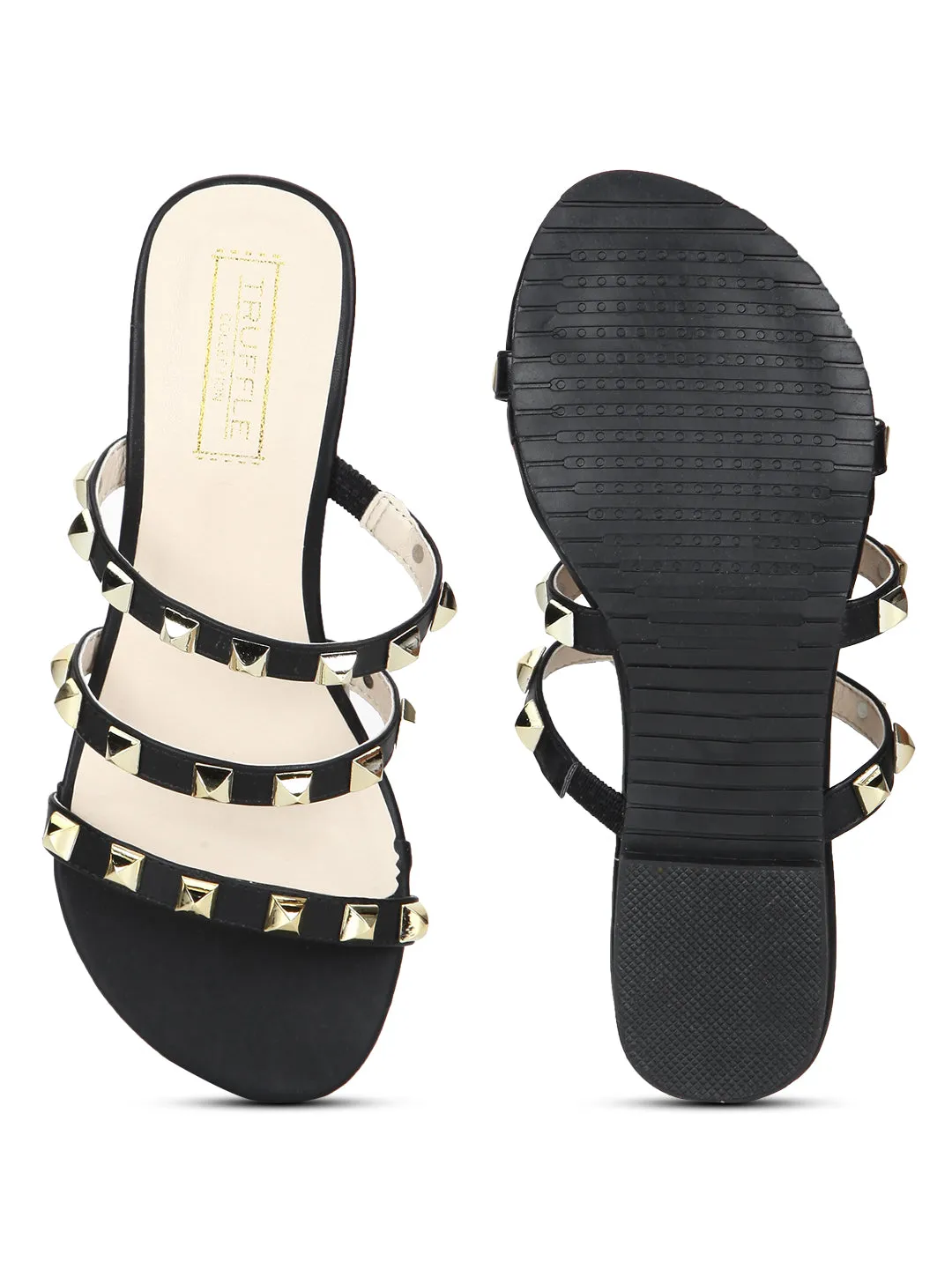 Black Strappy Studded Slip-On Flats