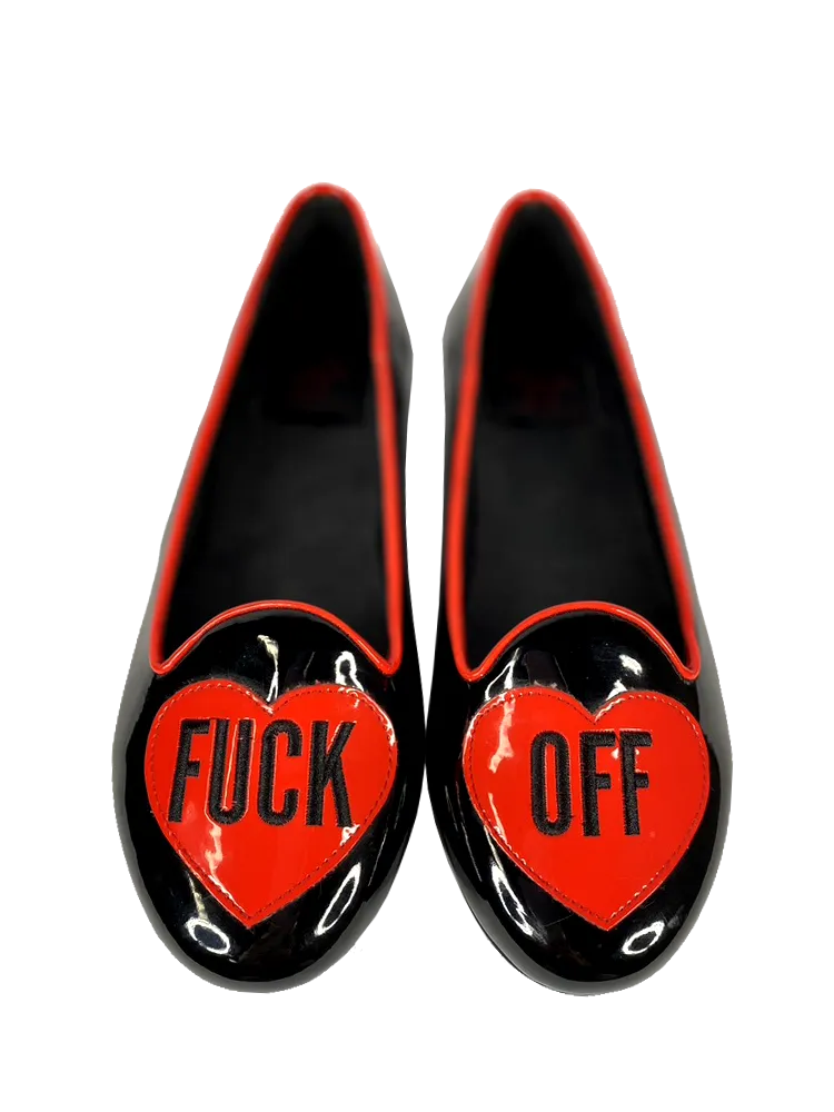 Black/Red Fuck Off Heart Flats