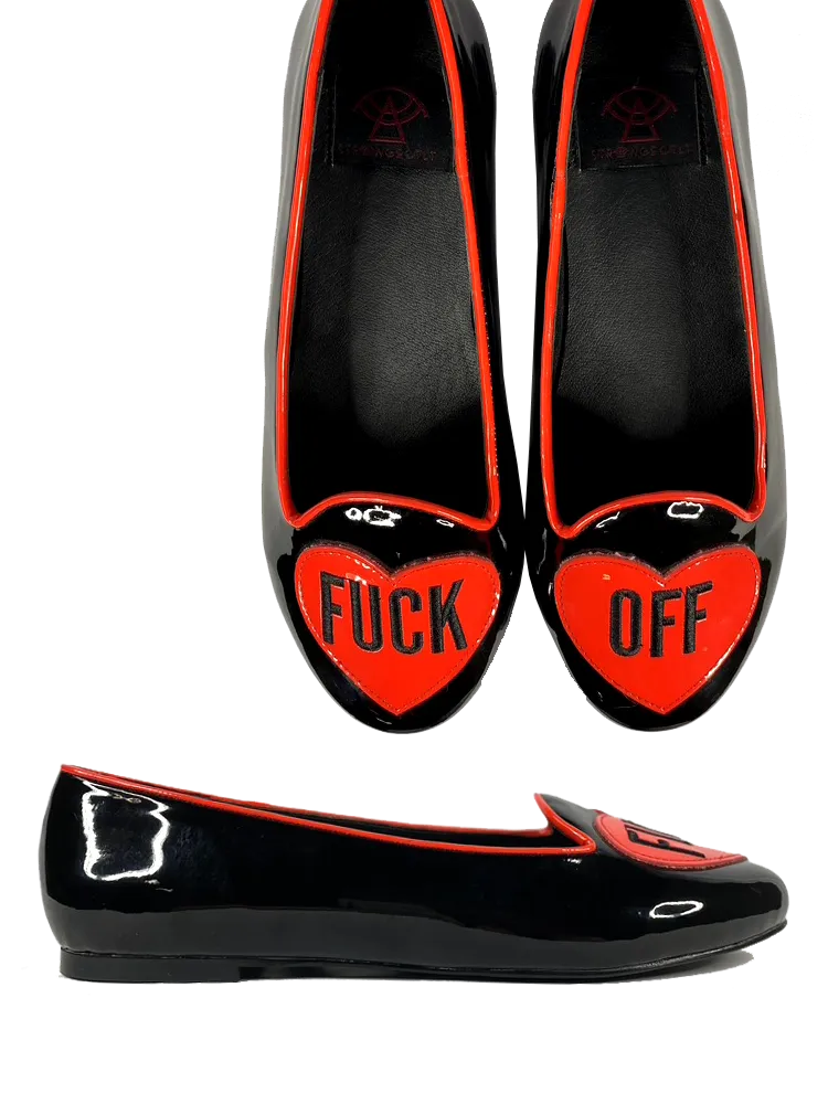 Black/Red Fuck Off Heart Flats