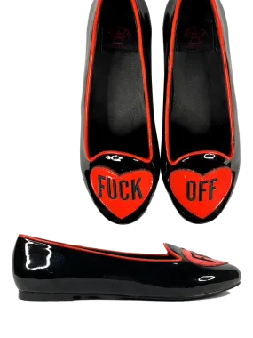 Black/Red Fuck Off Heart Flats