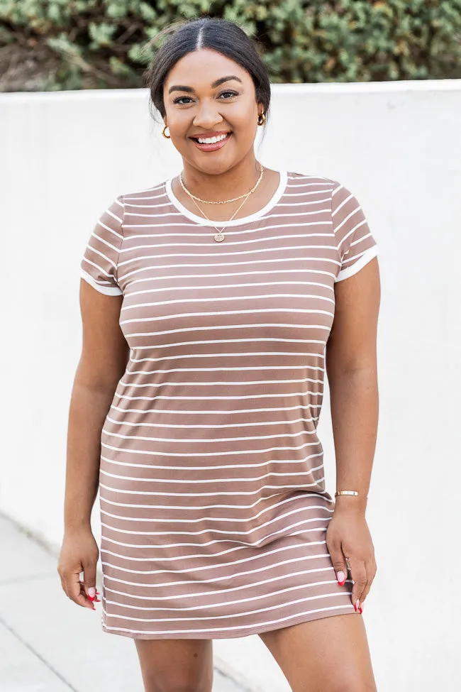 Blissful Days Brown And White Striped T-shirt Dress FINAL SALE