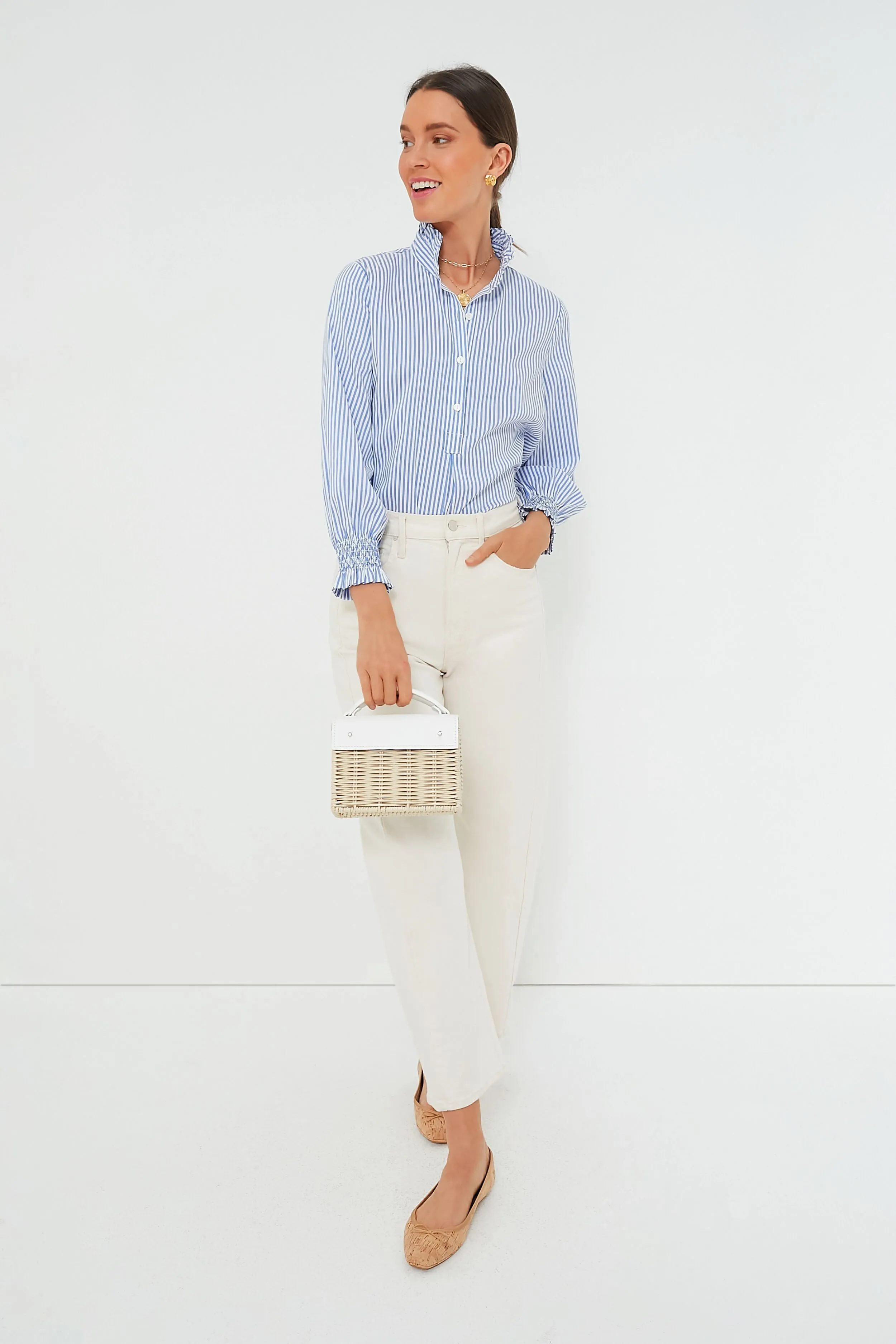 Blue and White Stripe Teagan Popover Top