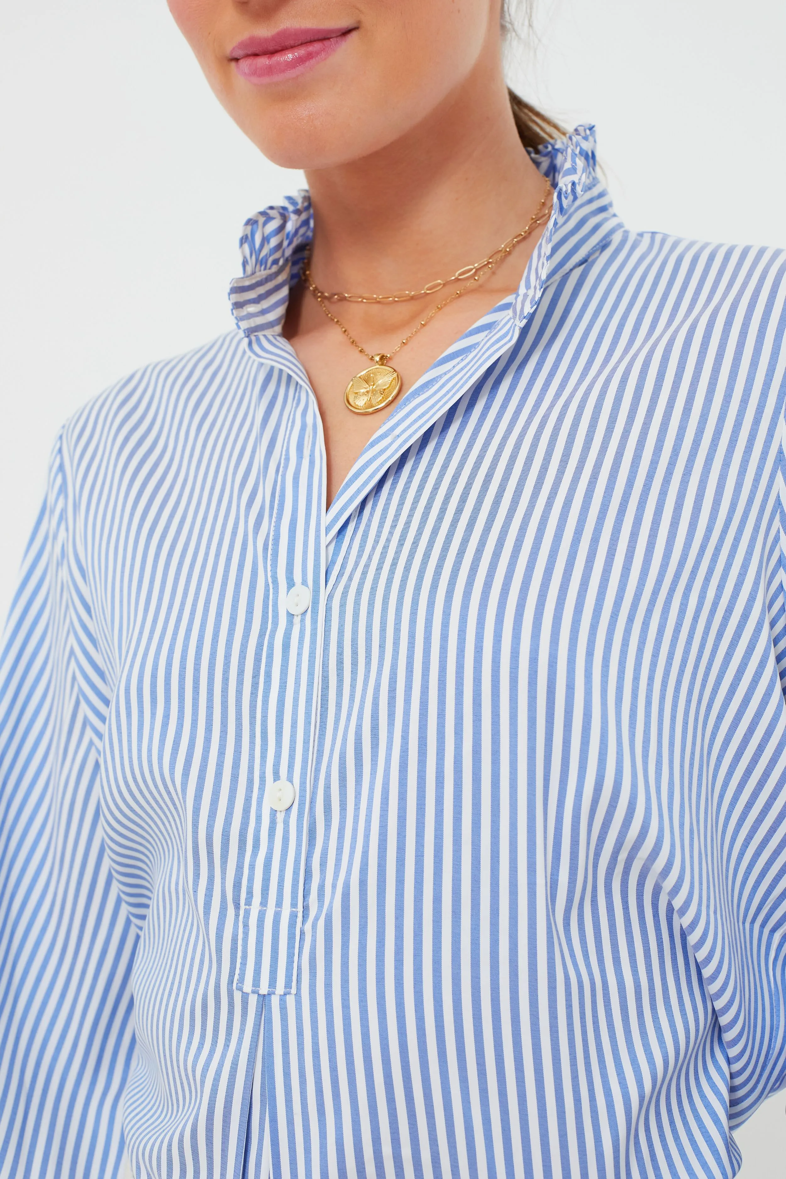 Blue and White Stripe Teagan Popover Top