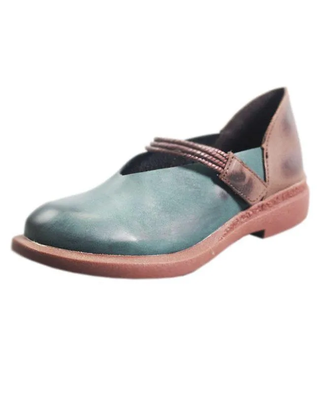 Blue Flat Shoes For Women Genuine Leather Elegant Splicing Flats