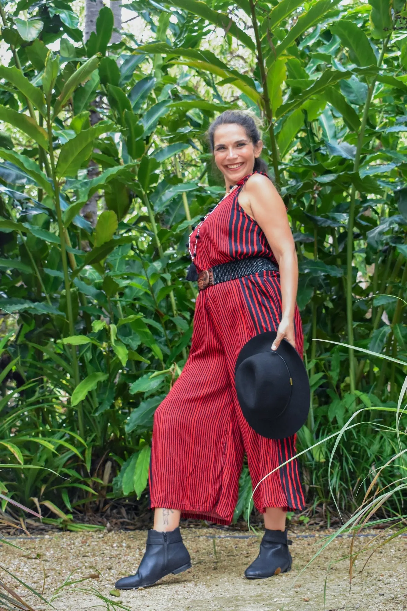 Calm Overall Pantsuit - Stripe Red