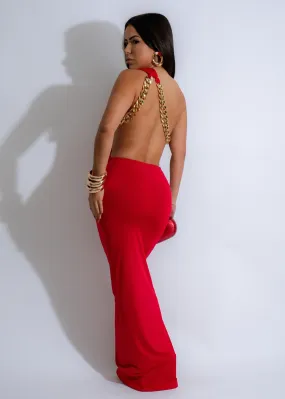 Chain Allure Ruched Maxi Dress Red