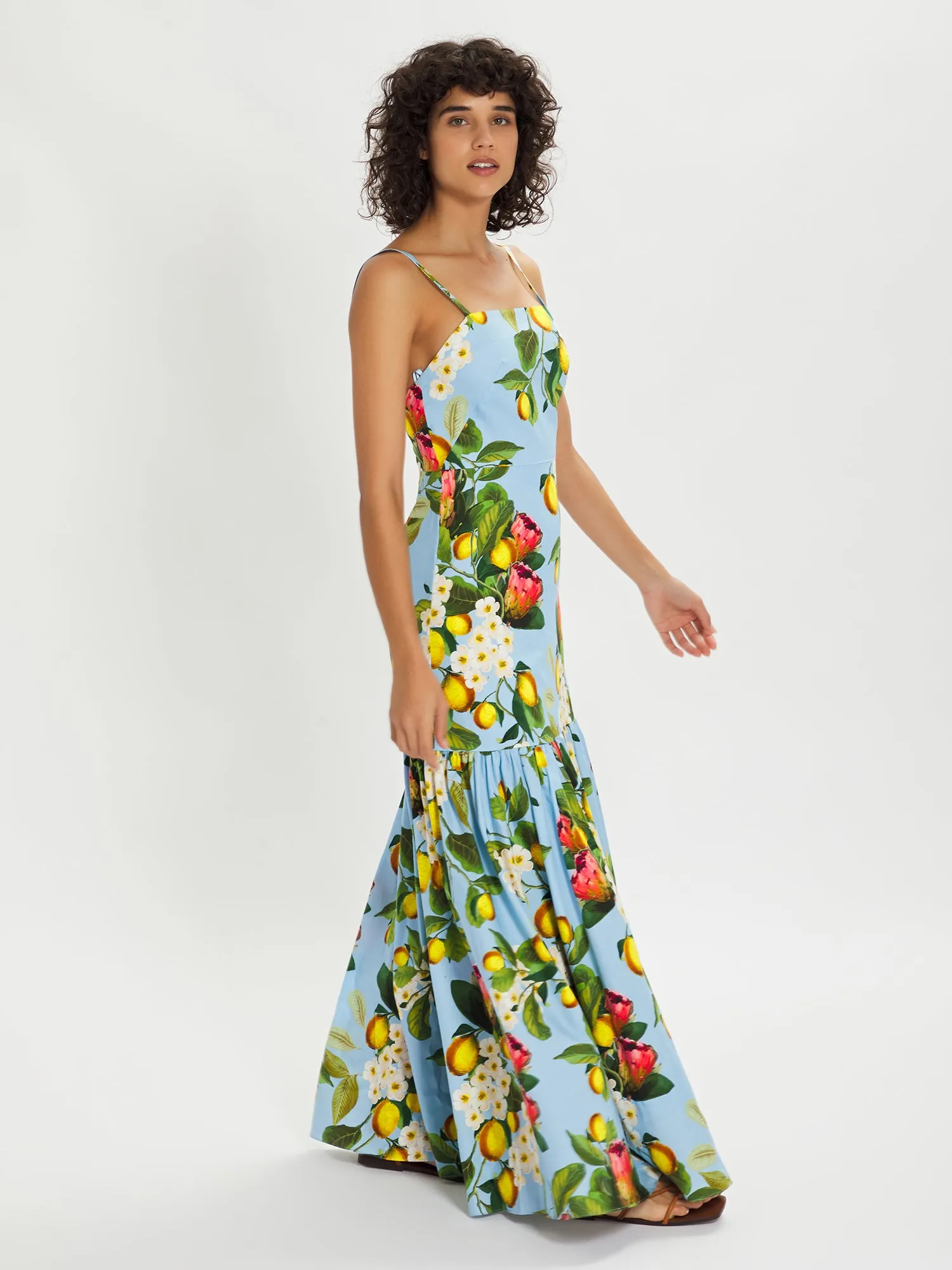 Cordelia Floral Cotton Maxi Dress – Soft Blue