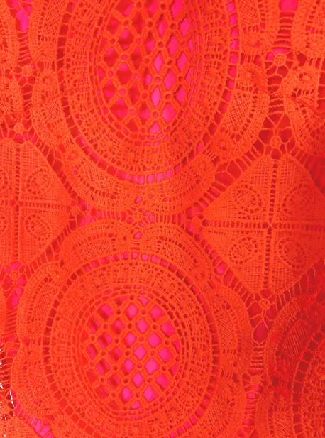 Crochet Your Peace - Orange Fuchsia Crochet Midi Dress