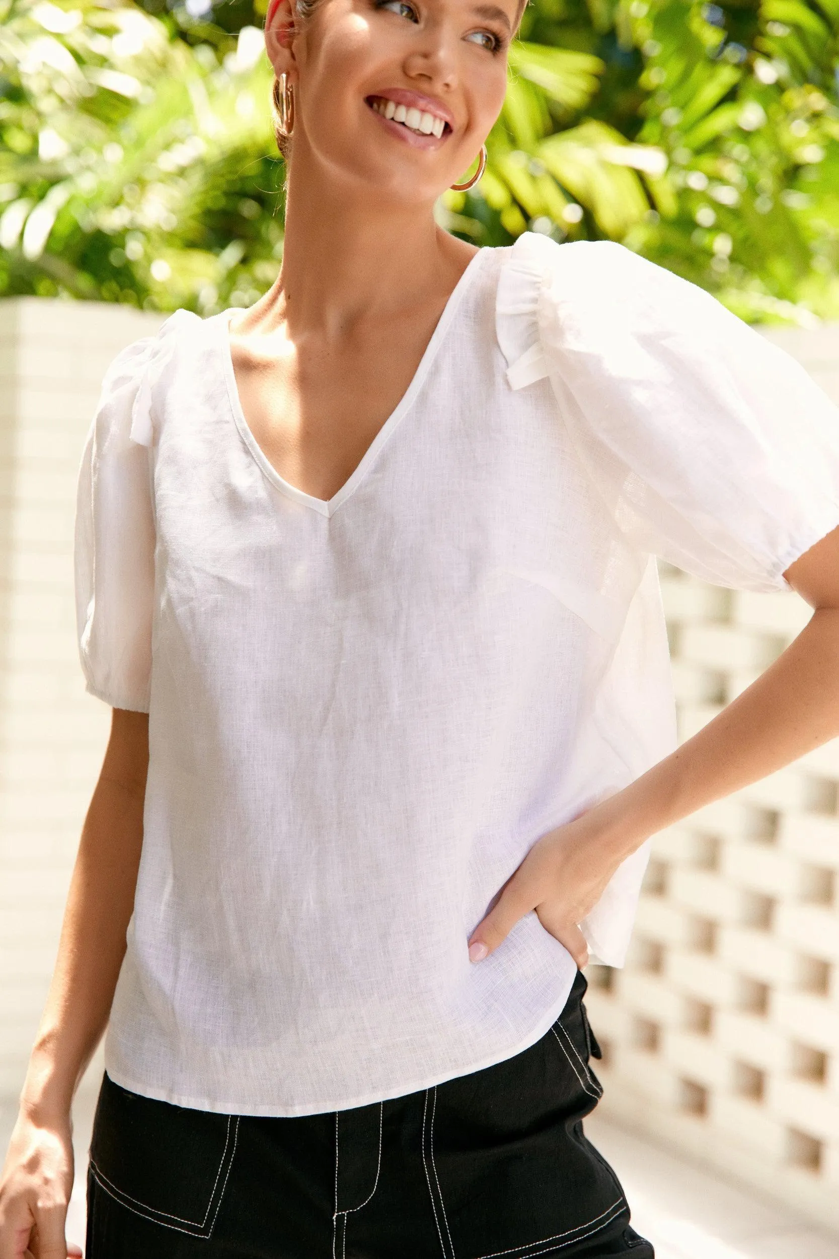 Danika 100% Linen Top - White