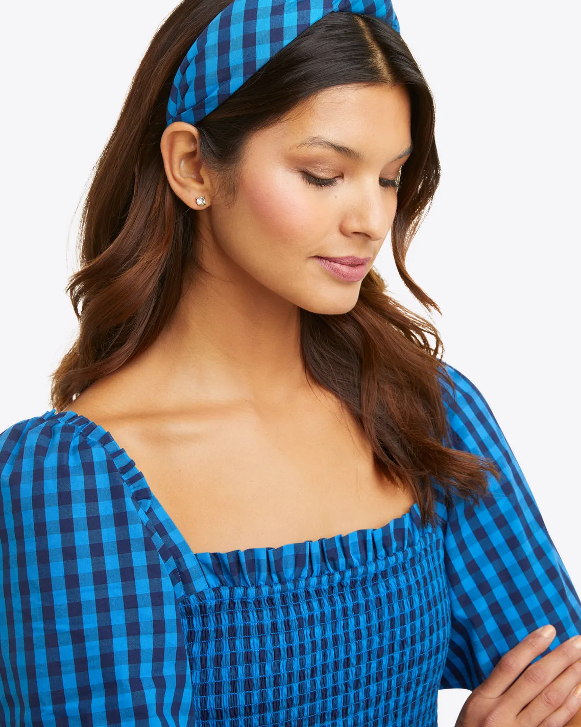 Deana Smocked Dress in Blue Gingham