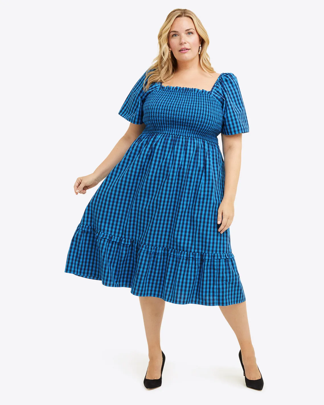 Deana Smocked Dress in Blue Gingham