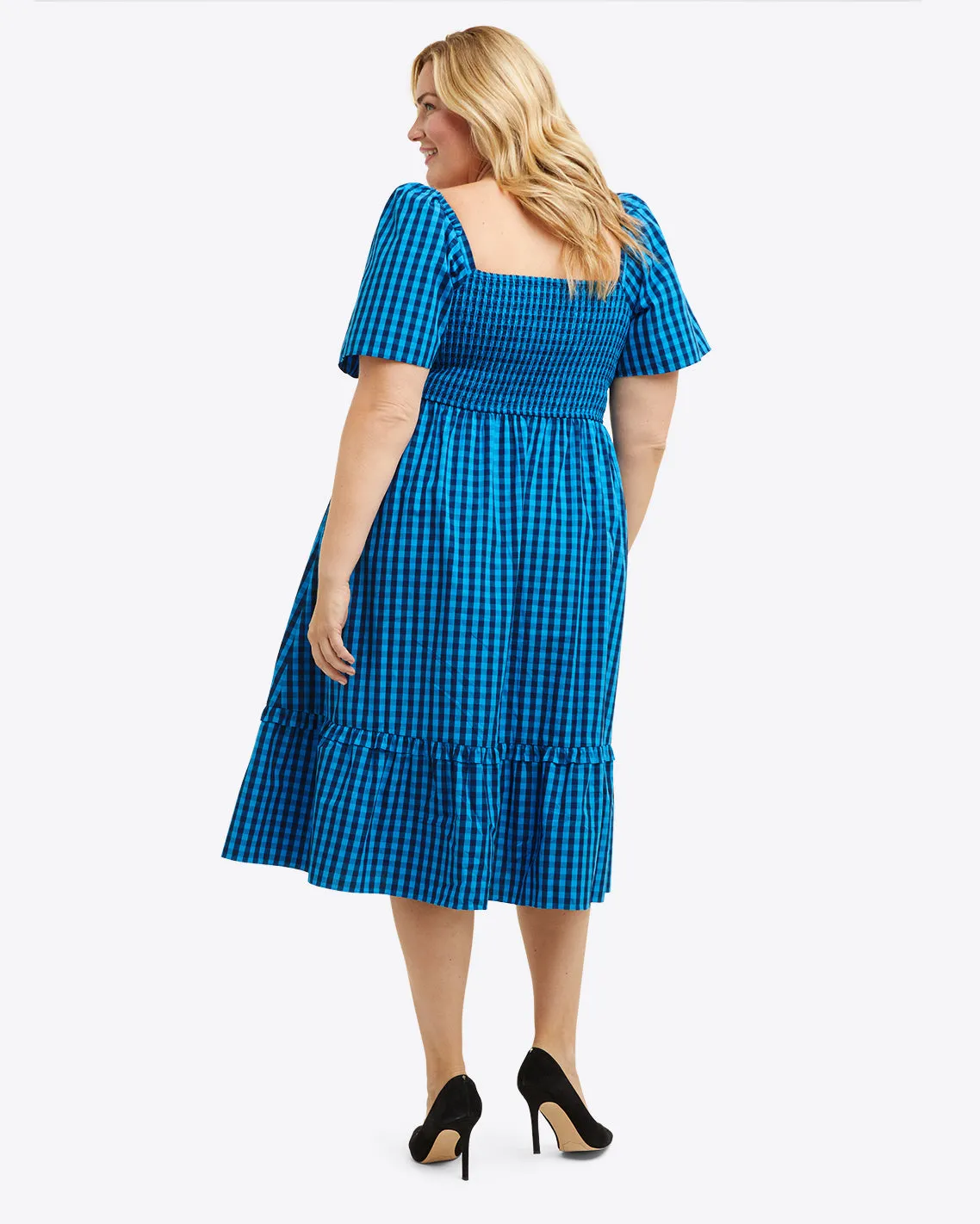 Deana Smocked Dress in Blue Gingham