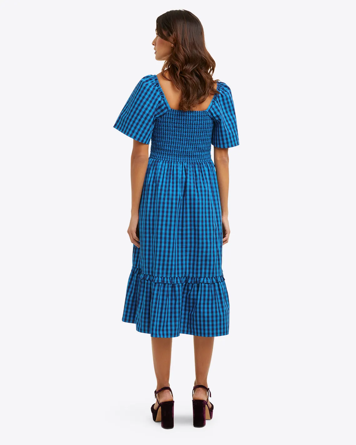 Deana Smocked Dress in Blue Gingham