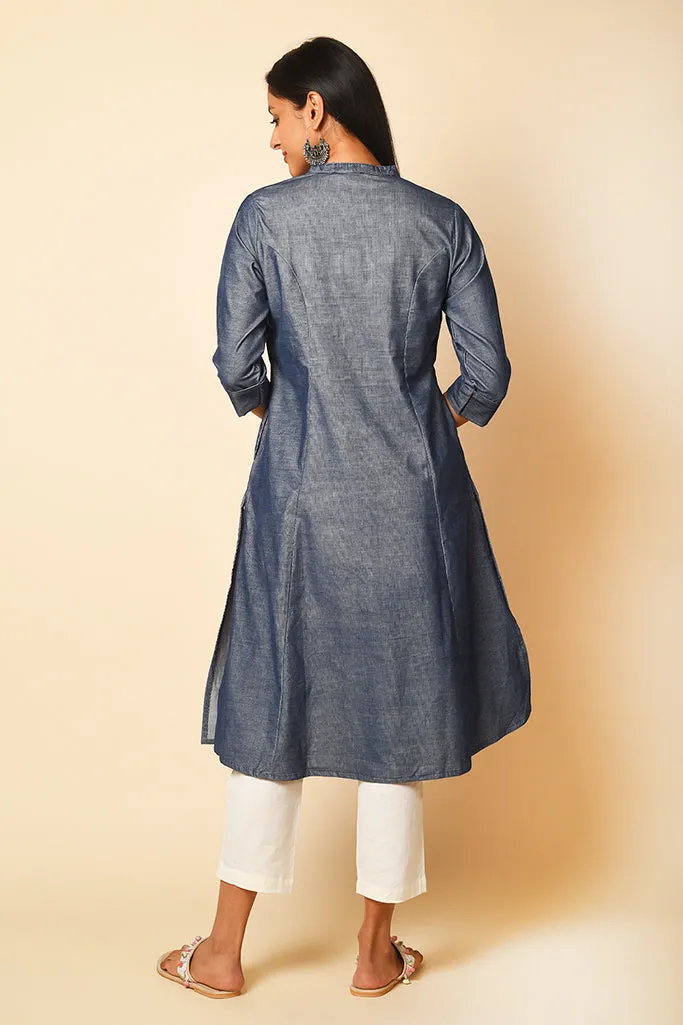 Denim Blue Casual Women A-Line Kurta