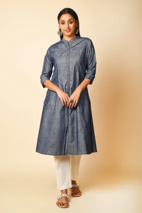 Denim Blue Casual Women A-Line Kurta