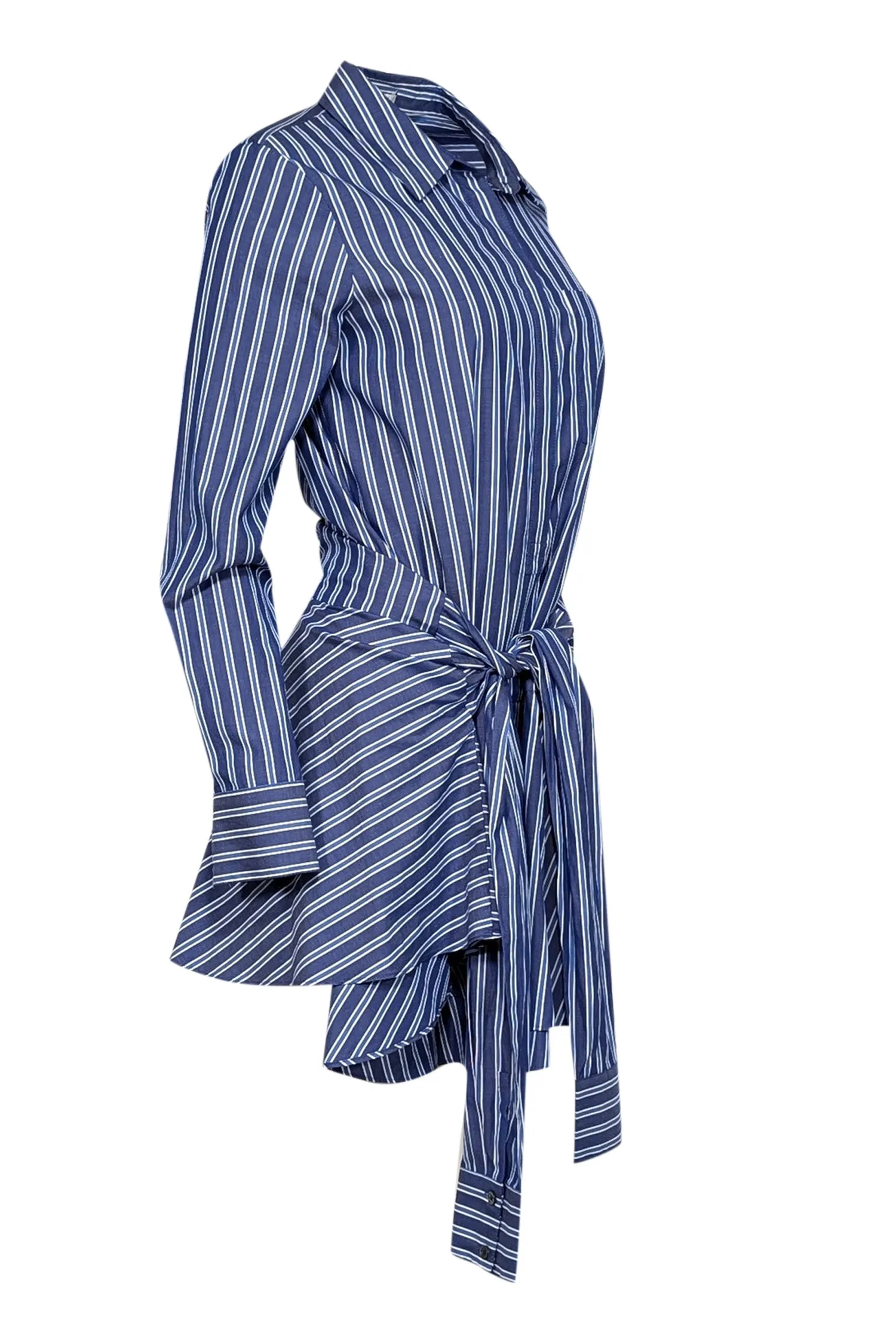 Derek Lam - Blue & White Stripe Print Belted Shirt Dress Sz 6