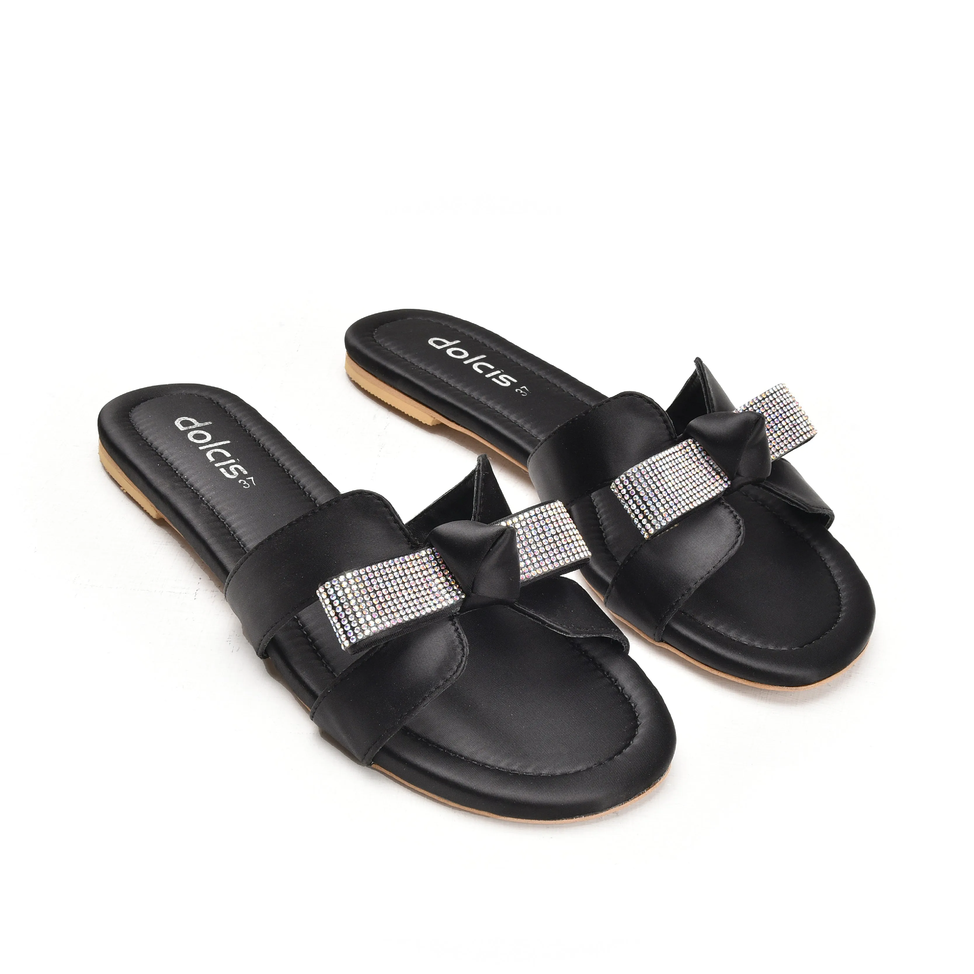 Elegant Black Bow Slide Flats | 539L-C