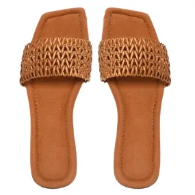 Elegant Brown Rexine Solid Sandals For Women