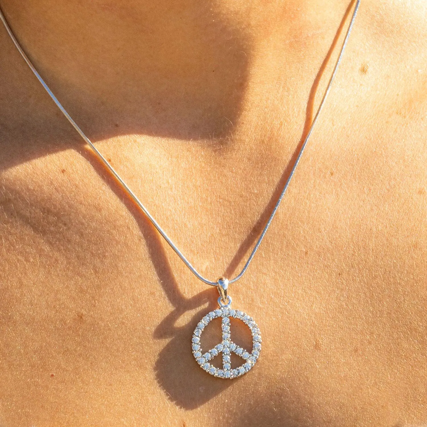 Empire Cove Peace Sign Pendant Necklace Silver Toned Rhinestone Fashion Jewelry