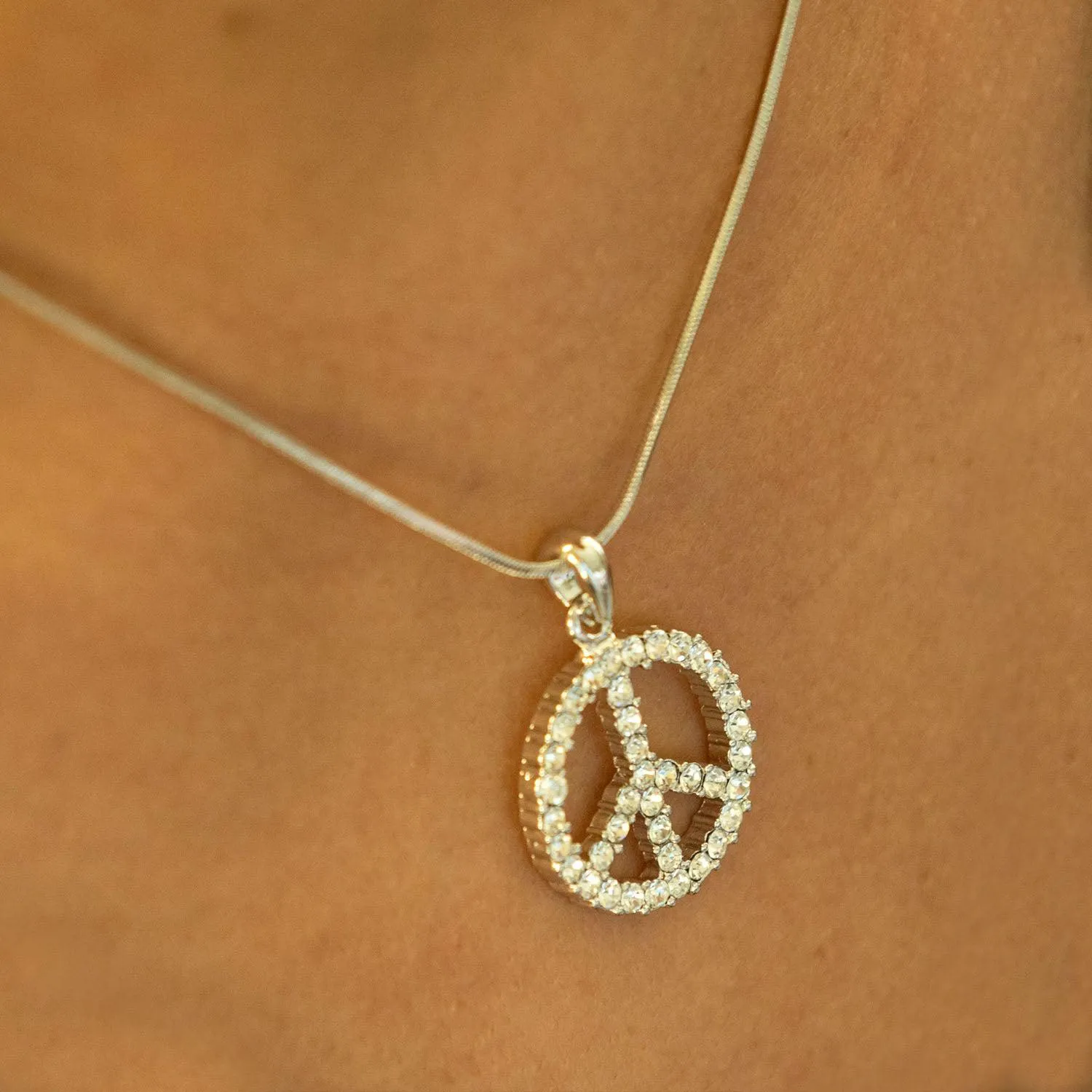 Empire Cove Peace Sign Pendant Necklace Silver Toned Rhinestone Fashion Jewelry