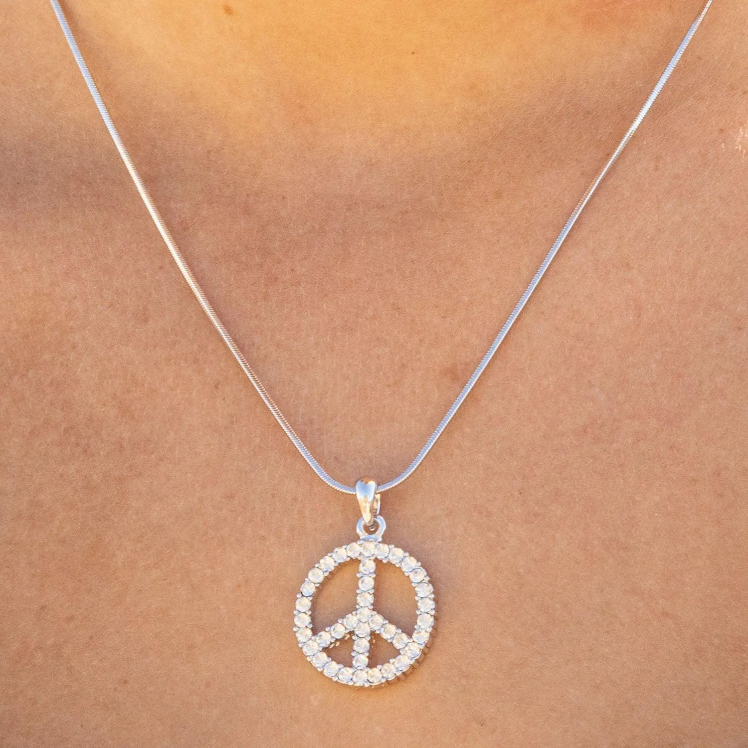 Empire Cove Peace Sign Pendant Necklace Silver Toned Rhinestone Fashion Jewelry