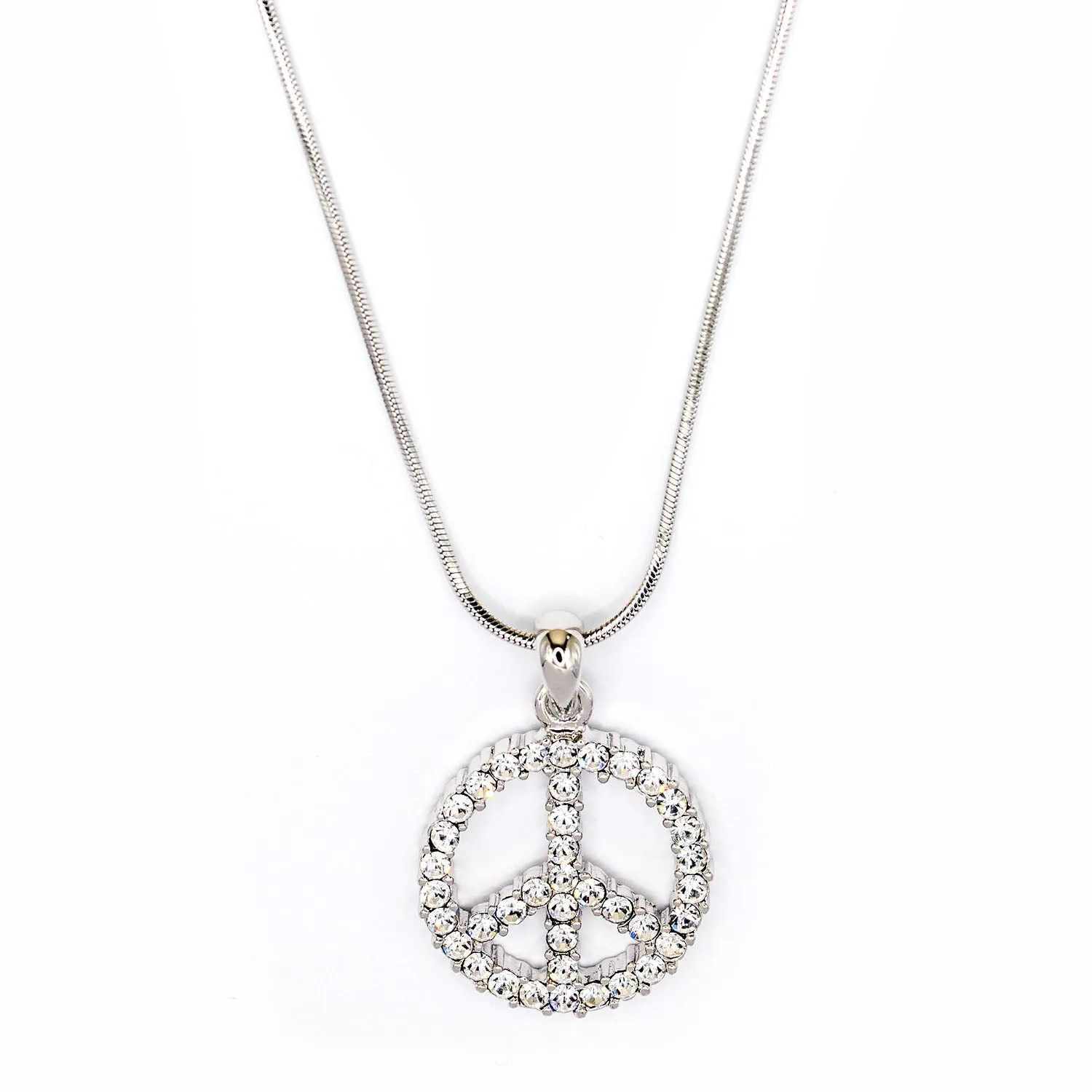 Empire Cove Peace Sign Pendant Necklace Silver Toned Rhinestone Fashion Jewelry