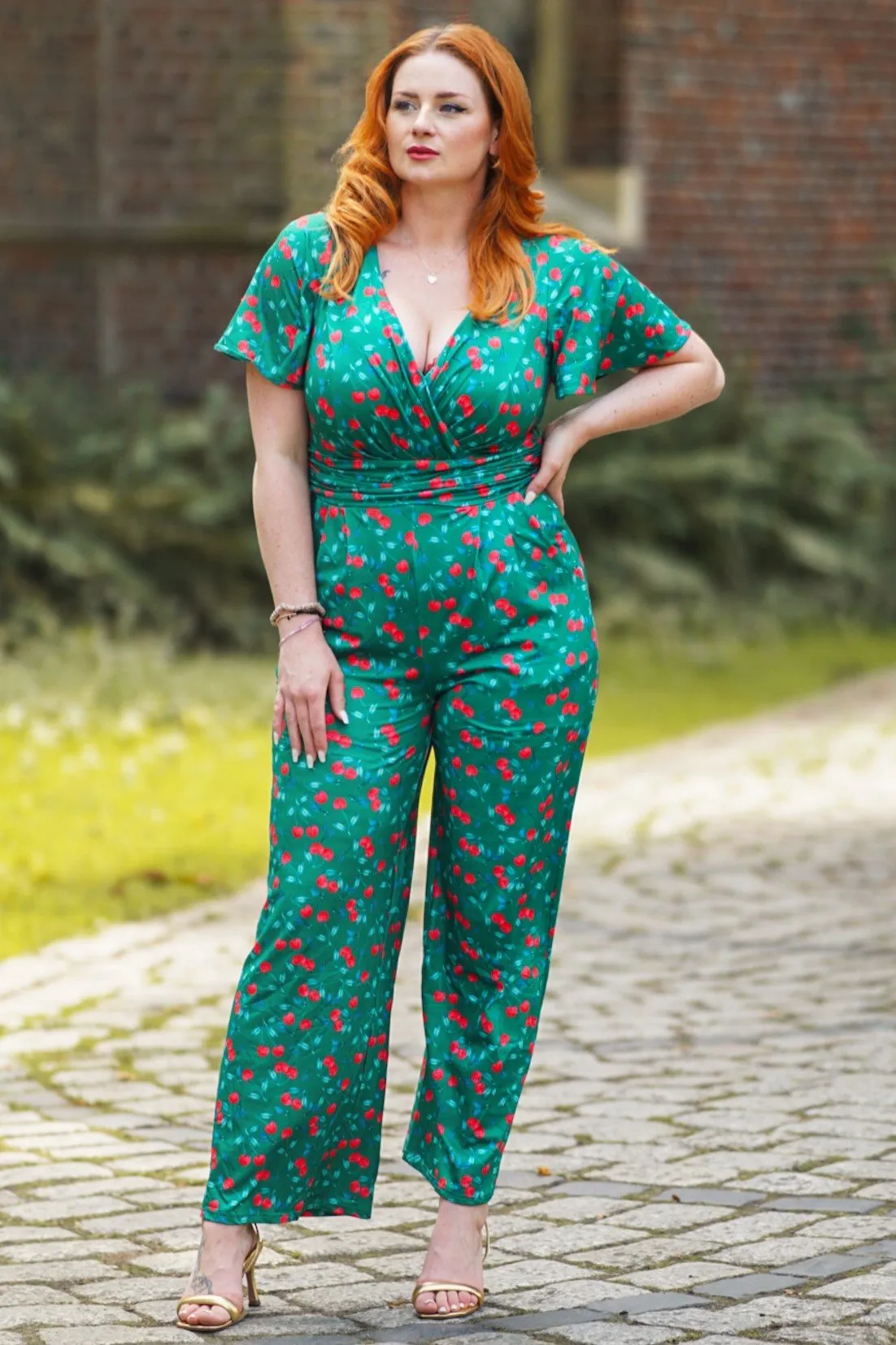 Esther Emerald Green Cherry Jumpsuit