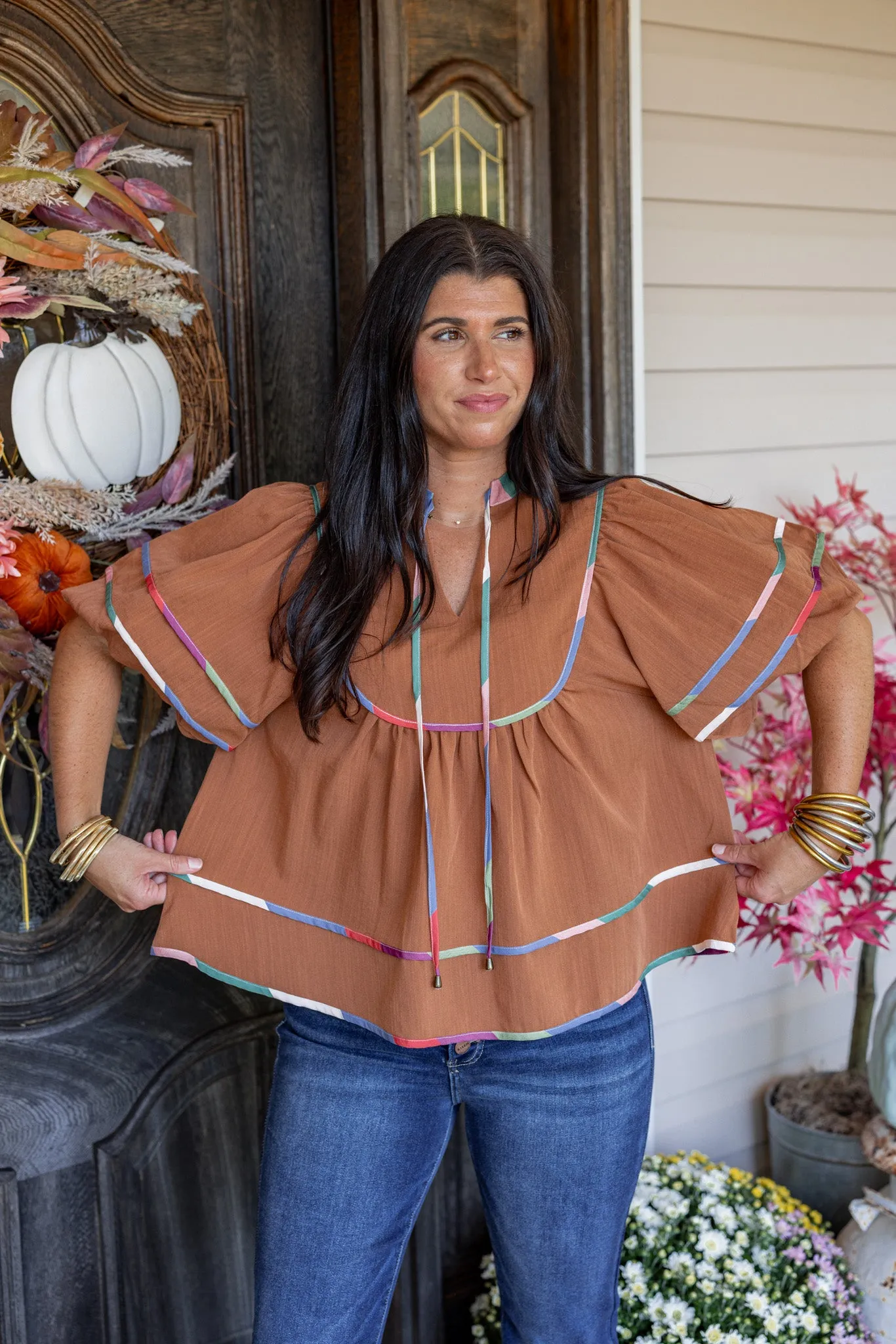 Fall Sunsets Caramel Babydoll Top